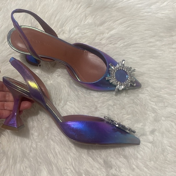 Amina Muaddi Begum crystal-embellished metallic leather slingback pumps size39.5 - Picture 10 of 15